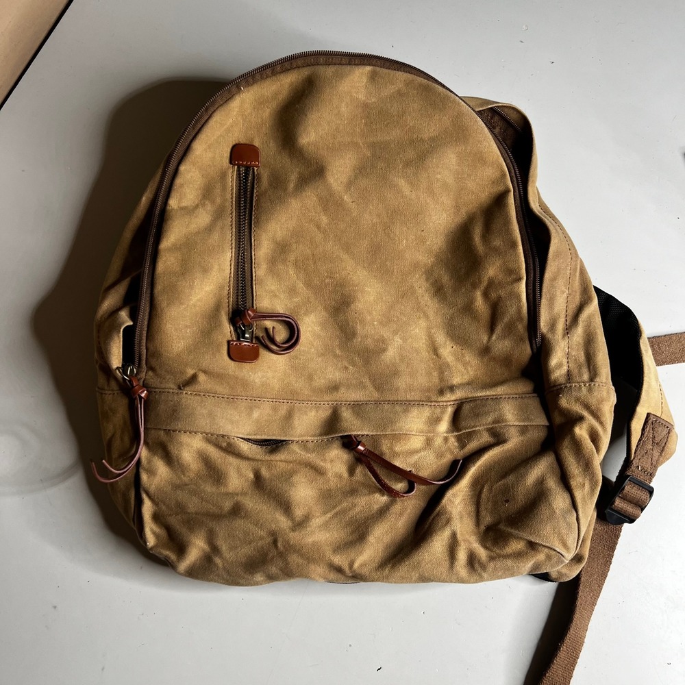 Mark & Graham Canvas Backpack Tan Brown Leather Trim Rucksack Bag
